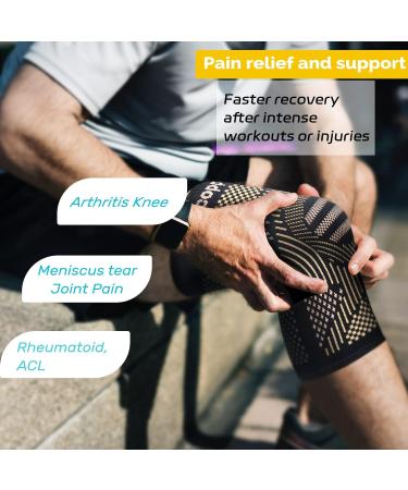 Copper Knee Braces (2 Pack) for Men & Women - Arthritis Support & Pain Relief - Ideal for Running, Workouts, Meniscus Tear - X-Large Black - Buy Online on GoSupps.com
