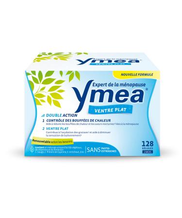 Ymea Flat Stomach - Menopause Food Supplement1 - plant active ingredients vitamins and minerals - control of hot flashes1 and flat stomach2 3 - 128 capsules - 2 months