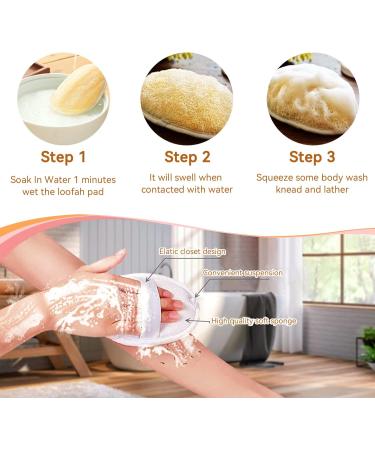 Natural Loofah Exfoliating Back Scrubber & Sponge Pad Set - 2 Pack | Large Shower Loofah Pads for Women | Deep Cleansing Bath Scrubber - Buy Online on GoSupps.com