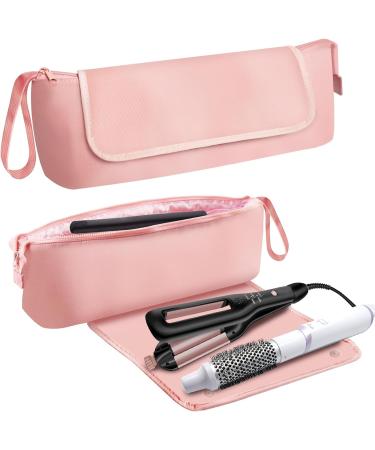 Large Hair Tools Travel Bag 2 in 1 Hair Tools Travel Bag with Heat Resistant mat Heat Resistant Hair Travel Bag for Curling Iron Flat Irons Straighteners Hanging Travel Hair Tools Bag (Pink)
