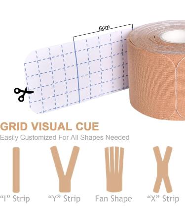 Kinesiology Tape Precut (3 Rolls) Pain Relief Adhesive for Muscles Shin Splints Ankle Neck Knee & Shoulder Promotes Recovery & Providing Support 2" x 19.7 Feet per Roll Total 72 Precut Strips Beige - Buy Online on GoSupps.com