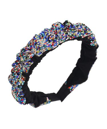 XNHIU Sponge Headbands Crystal Rhinestone Headbands Colorful Vintage Hairband Shiny Fashion Accessories for Women and Girls
