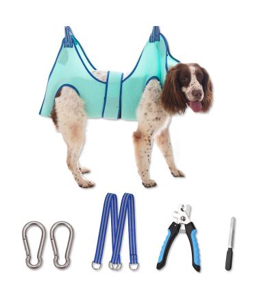 Kkiimatt pet care hammock harness dog care hammock Small dogs dog nail trim hammock with nail clipper dog hooking mat for care with a wide strap (X-Large 30 kg max/turquoise)