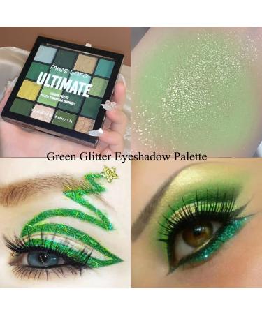 Yeweian St Patricks Day Green Eyeshadow Palette - 16 Colors Glitter Matte Makeup Palette | Highly Pigmented and Waterproof Dark Eyeshadow - Buy Online on GoSupps.com