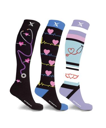 Compression Socks - Knee High for Running, Athletics, Travel - 3 Pair Medical-2 Large-X-Large
