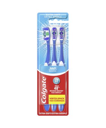 COLGATE - Colgate 360 Sensitive Toothbrush - Extra soft - Handle with 25% recycled plastic - Pack of 3