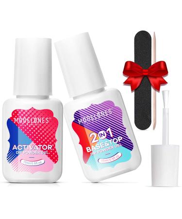 Modelones Dip Powder Liquid Set with 15ml 2 in 1 Base & Top Coat and Activator, 5 Pcs Dipping Powder System Essential Kit with nail tools for French Nail Art Manicure, Long Lasting and No Nail Lamp Needed dip liquid set - Buy Online on GoSupps.com