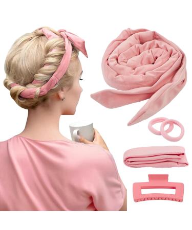 PandyCare Heatless Hair Curler Headband Overnight Heatless Curls Headband Curlers Curling Set No Heat Hair Curlers to Sleep in - Made of 100% Combed Cotton for Medium & Long Hair - Pink