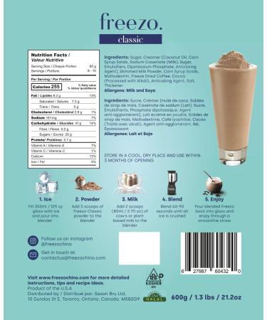 Freezo Classic Premium Blended Iced Coffee Lower Calorie Frappe Instant Coffee Powder Mix - 21 Oz - Buy Online on GoSupps.com