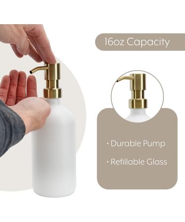 Darware 16oz Glass Pump Bottles - Set of 2 White w/ Gold | Soap Dispenser with Brushed Metal Pump Tops - Buy Online on GoSupps.com