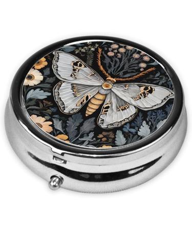 Beautiful Moth Round Pill Box | 3 Compartment Mini Decorative Travel Organizer for Pills & Vitamins - Buy Online on GoSupps.com