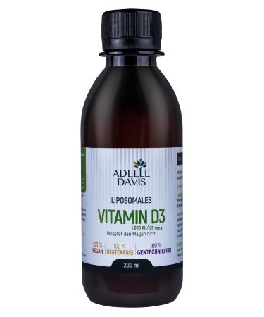 Adelle Davis Liposomal Vitamin D3 1 000 IU / 25 mcg 200 ml high-dose liquid formula with sunflower lecithin vegan non-GMO soy and gluten free