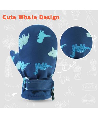 Blue Dinosaur Toddler Waterproof Mittens | Fleece Lined Baby Boys Girls Winter Gloves | Kids Snow Ski Mittens for 3M-5T | 3-12M Size (No Thumb) - Buy Online on GoSupps.com