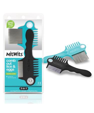 NitWits Lot de 2 peignes 3 en 1 pour poux et ufs - D m le limine les poux et les ufs - Comprend une loupe 5x Peigne lentes