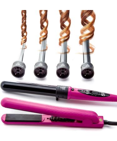 Deluxe Beauty Professional 8 Piece Interchangeable Flat and Curling Iron Set - Instant Hair Straightening and Curling - Pink - Buy Online on GoSupps.com