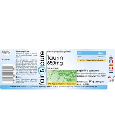 Fair & Pure Taurine 650mg Vegan Capsules - 180 High-Dose Taurine Supplements - Buy Online on GoSupps.com
