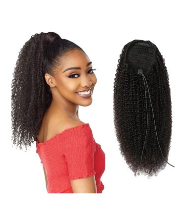 Hair Bun Curly Shaggy Ponytail with Drawstring Hair Comb Ponytail Extensions Brazilian Human Hair Ponytail Hair Bun Women Wigs Hair Extension Hair Piece (Color : Black Size : 22 inch) 22 inch Black