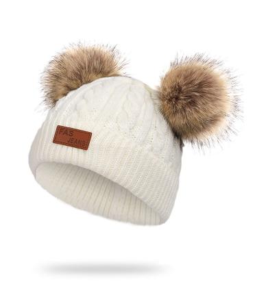 Baby Pom Pom Hat Infant Winter Hats Toddler Winter hat Crochet Fur Hairball Beanie Cap Baby Boys Girls Hat One Size White