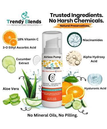 18% Pure Vitamin C Serum - Hydrating Face Moisturizer with Hyaluronic Acid & Niacinamides for Even Skin Tone & Fine Line Smoothing - 1 Fl Oz - Buy Online on GoSupps.com