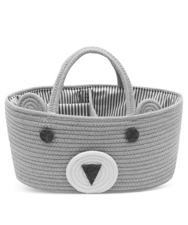 Conthfut Baby Diaper Caddy Organizer 100% Cotton Canvas Stylish Rope Nursery Storage Bin Portable Tote Bag & Car Organizer For Changing Table- Top Baby Shower Basket (Gray)