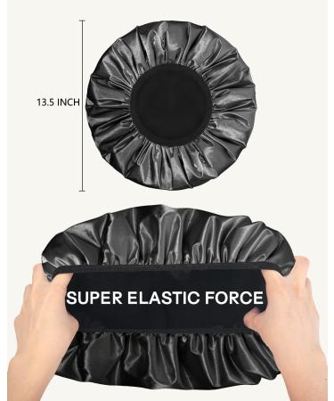 Keeygo Terry Lined Triple Layer Shower Cap for Women - Waterproof, Reusable and Ideal for Long Thick Hair - Black - Buy Online on GoSupps.com