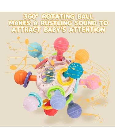Daboot Teething Ball Toy for Babies 0-6 Months | Sensory Infant Teether Rattle Chew Toy | Easy to Hold | Baby Girl Boy Gift (Pink) - Buy Online on GoSupps.com
