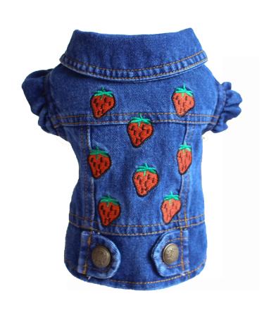 DOGGYZSTYLE Pet Vests Dog Denim Jacket Hoodies Puppy Jacket for Small Medium Dogs (S, Strawberry) S(Suggest 4-6 lbs) Strawberry