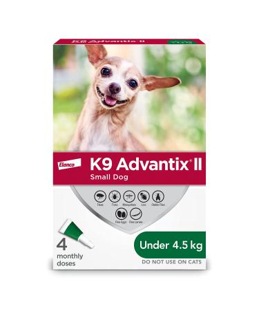K9 Advantix II Flea and Tick Treatment for Small Dogs weighing less than 4.5 kg (less than 10 lbs.)-4 doses
