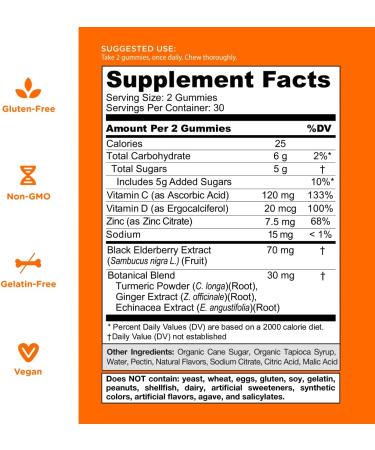 Goli Immune Gummy Vitamins - 60 Count with Elderberry, Vitamin C, D & Zinc - Plant-Based, Vegan, Non-GMO - Gluten-Free & Gelatin-Free - Buy Online on GoSupps.com