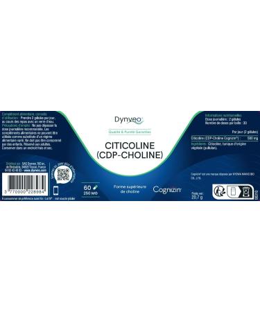 Citicoline Cognizin : CDP Choline - Foie Lipides & Homocyst ine - Adapt e femmes enceintes et allaitantes - Forme brevet e biodisponible sans additifs - Vegan - 250 mg - 60 g lules (1 mois) - Dynveo - Buy Online on GoSupps.com