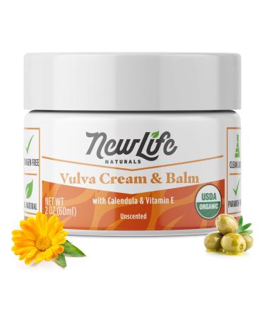 NewLife Naturals Certified Organic Vulva Cream with Calendula & Vitamin E | Menopause Support and Vaginal Moisturizer for Itching Irritation and Dryness | Estrogen-Free Intimate Feminine Care | 2 Oz