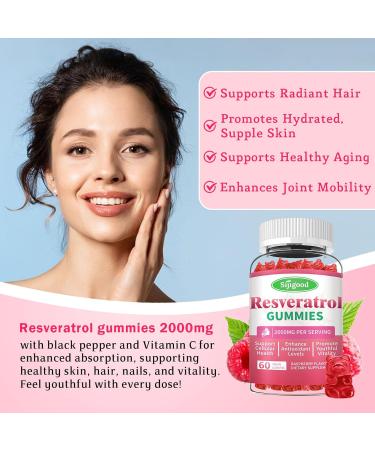2000mg Organic Resveratrol Gummies for Women - Sugar Free Resveratrol-Nutritional-Supplements for Antioxidant Support Cellular Health Immunity Brain & Energy Raspberry Flavor 120 Count 60 Count (Pack of 2) - Buy Online on GoSupps.com
