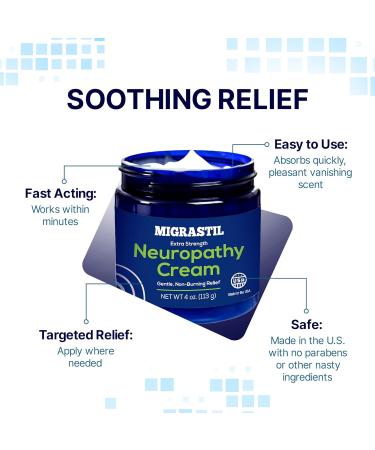 Basic Vigor Migrastil Neuropathy Relief Cream - Extra Strength for Feet Legs & Hands | Vegan Cruelty-Free Non-Greasy Cooling Effect (4 oz) - Made in USA - Buy Online on GoSupps.com