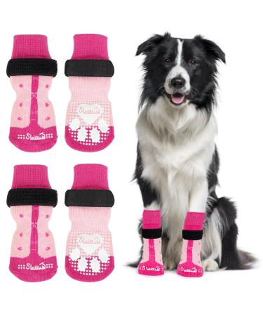 Slowton 2 pairs of indoor anti-slip socks for dogs soft adjustable paw protection with Velcro fastener for hardwood floors indoors dog socks for small medium-sized dogs (rose red l) l rose red (4 pieces)