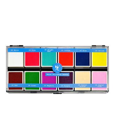 UV 12-Color Palette - Water-Activated Neon Glow Makeup for Face & Body - Fluorescent Shades for SFX Party Makeup Cosplay & Theatrical Performances