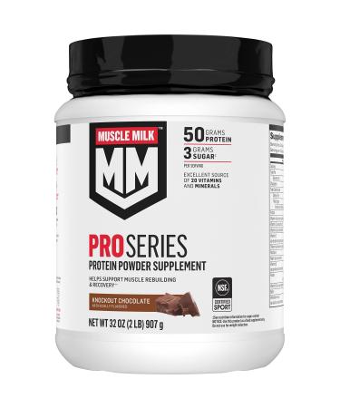 Muscle Milk Pro Series Protein Powder Supplement, Knockout Chocolate, 2 Pound, 11 Servings, 50g Protein, 3g Sugar, 20 Vitamins & Minerals, NSF Certified for Sport, Workout Recovery, Packaging May Vary Chocolate 2 Pound (Pa…