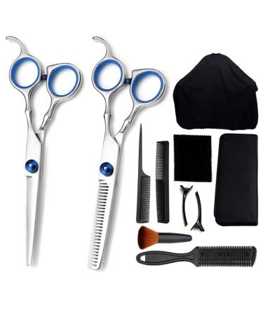 Professional Hair Cutting Scissors Set 6 IN Thinning Shears Hair Razor Comb Clips Cape Hairdressing Kit Barber for Barber Stylist 11PCS