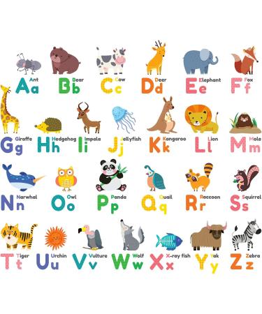 Decowall Colourful Animal Alphabet ABC Kids Wall Stickers - Panda Giraffe Zoo Learning Letter Decals for Nursery & Bedroom - Buy Online on GoSupps.com