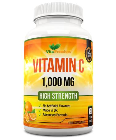Vitamin C 1000mg per Tablet High Strength 180 Vegan Tablets 6 Month Supply - Made in UK