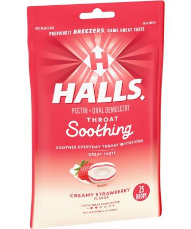 HALLS Throat Soothing Creamy Strawberry Drops - 25 Count | International Shipping Available - Buy Online on GoSupps.com