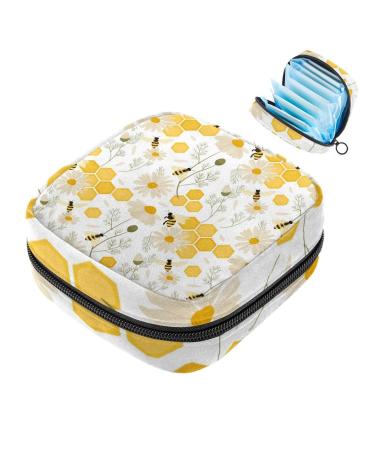 MUOOUM Menstrual Pad Bag Zipper Sanitary Napkin Bag Tampons Collect Bags for Women Girls (Bees Daisy Pattern) Multi-colored 10