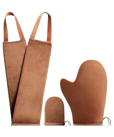 Self Tanning Mitt Applicator Kit 3 in 1 Fake Tan Mitt Applicator with Exfoliating Glove Self Tan Back Applicator Mini Finger Face Self Tanner Mitt Reusable Tanning Glove for Lotions Mousses Cream
