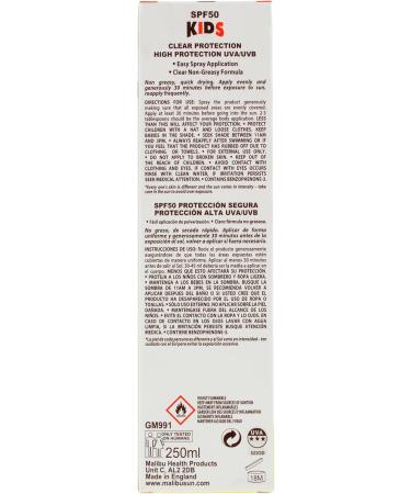 Malibu Sun Kids SPF 50 Clear Protection Sunscreen High Protection Water Resistant Dry Feel 250ml - Buy Online on GoSupps.com