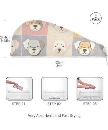 Super Absorbent Dogs Portrait Hair Towel 2 Pack - Quick Dry Hair Turbans for Women & Girls | Perfect Dog Lovers Gift - Buy Online on GoSupps.com
