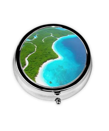 an Island in The Oceanround Pill Box 3 Compartment Round Pill Box Organizer Portable Travel Pill Box for Traveling.