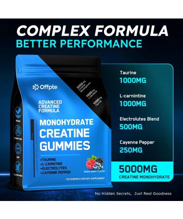 Creatine Monohydrate Gummies 8000mg for Women & Men,5g Creatine with Taurine,L-Carnitine,Electrolytes,Cayenne Pepper for Energy, Muscle & Focus | Vegan, Sugar Free,120 Gummies Blue Mixedberry-D - Buy Online on GoSupps.com