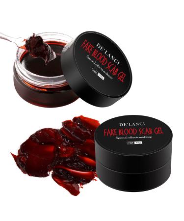 DE'LANCI Fake Blood Scab  2 Pcs Coagulated Blood Gel Washable  Realistic Scar Blood Halloween SFX Makeup on the Face/Body  Prefect Zombie Vampire Monster Cosplay Stage Blood Clothes Dress Up - 60g (2.12 oz) 2 Pcs Fake Bl...