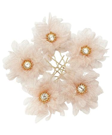 BETITETO Bridal Flower Hair Pins 5 Piece Set | U-Shaped Rhinestone Floral Hair Comb | Wedding Party Accessories (Pink) - Buy Online on GoSupps.com