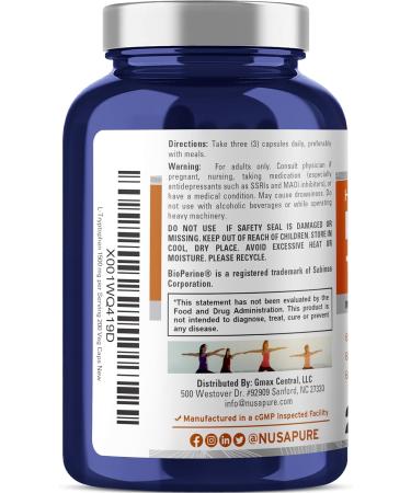 NusaPure L-Tryptophan - Suitable for Vegetarian/Vegan Non - GMO - 1500mg 200 Capsules - Buy Online on GoSupps.com