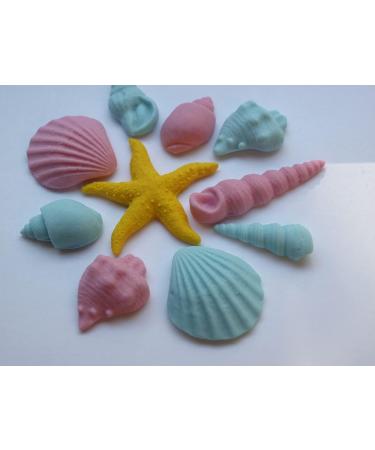 Rainbow Cake Toppers 10x Edible Seashells Little Mermaid Beach Party Fondant Cake Toppers Pink Blue Yellow (RCT-0142) - Buy Online on GoSupps.com